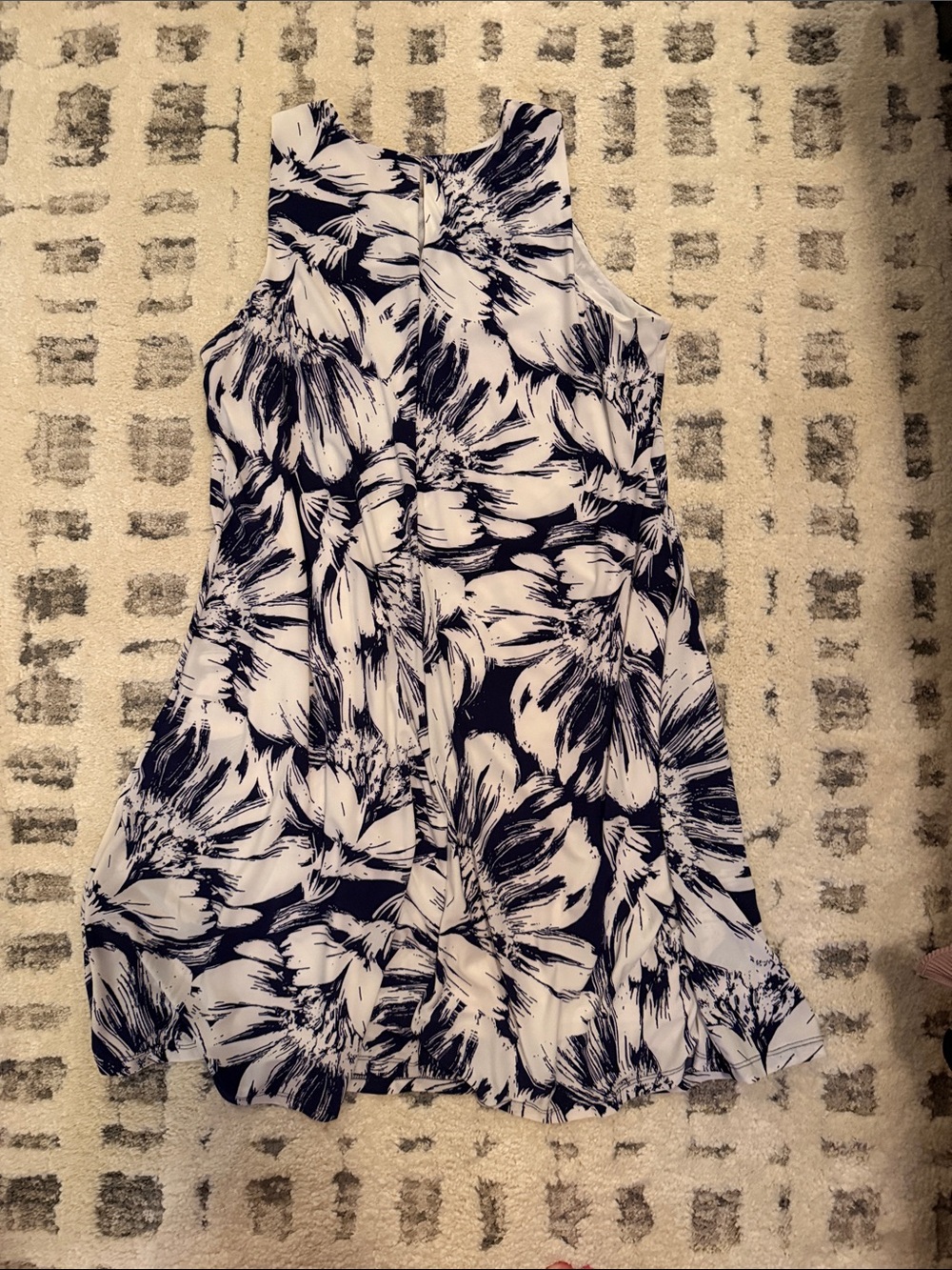 Anne Klein Navy and White Floral A-Line Mini Dress